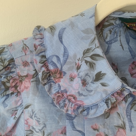 PETER Pan Collar Floral Short Sleeve Buttondown Blouse 100% Cotton Size 2 - Picture 5 of 14